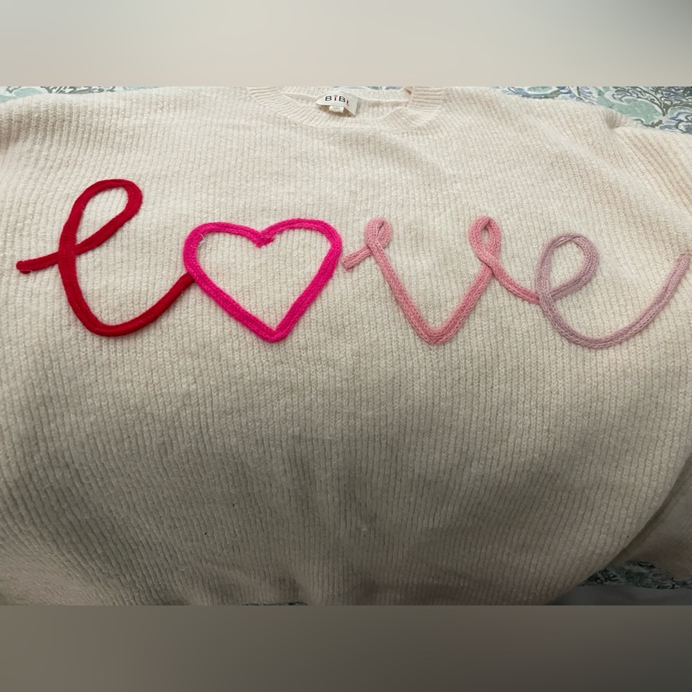 BIBI LOVE SIDE SLIT 1x light boxy sweater RIB KNIT TOP worn once valentine